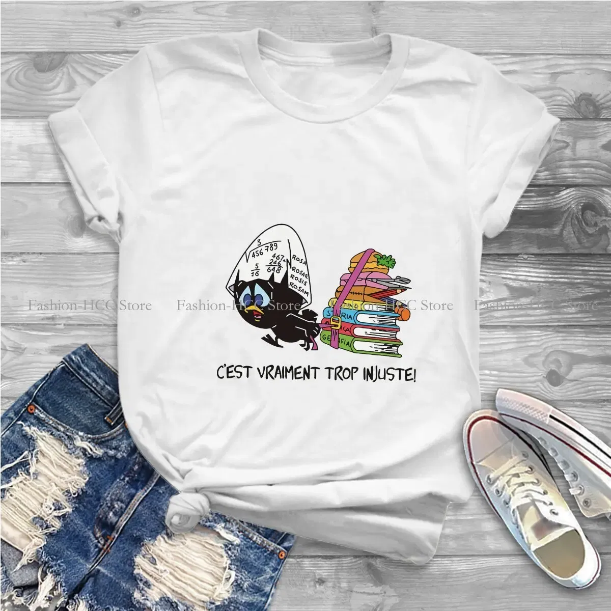 Color: black, Size: XXL - Calimero Cartoon Polyester TShirt for Women C'est Vraiment Trop Basic Summer Tee T Shirt Novelty Trendy
