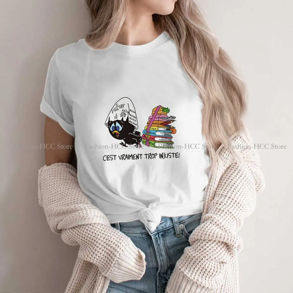 Color: black, Size: XXL - Calimero Cartoon Polyester TShirt for Women C'est Vraiment Trop Basic Summer Tee T Shirt Novelty Trendy