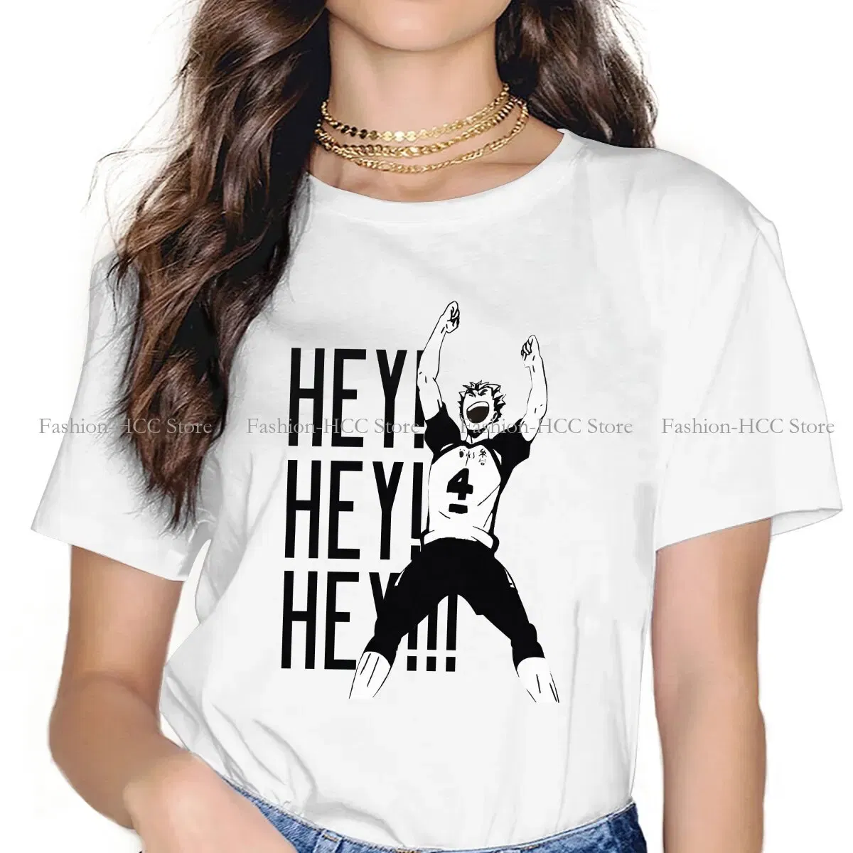 Color: WHITE, Size: S - Haikyuu Cartoon Anime Polyester TShirts Bokuto Kotaro Hey Hey Hey Print Men's T Shirt New Trend Clothing