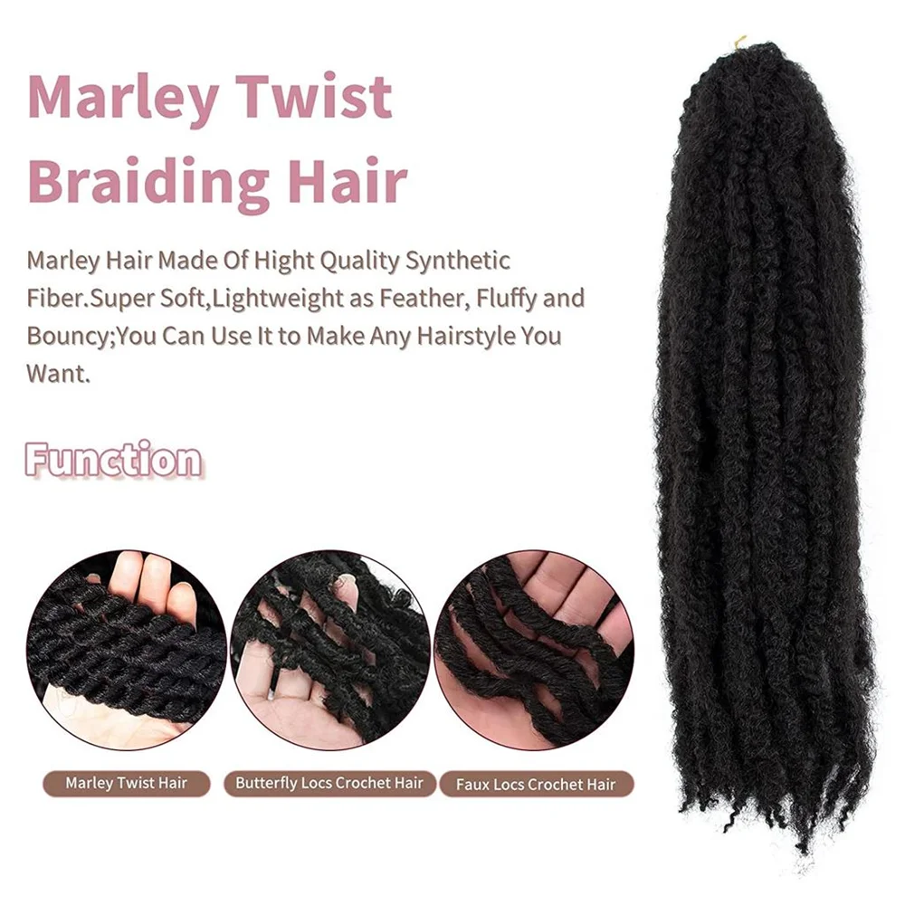 Color: #4, Stretched Length: 18inches, Bulk Buy: 3Pcs/Lot - 18 Inch Synthetic Marley Twist Braiding Hair Afro Kinky Curly Crochet Hair for Faux Locs Long Springy Twist Hair Extensions
