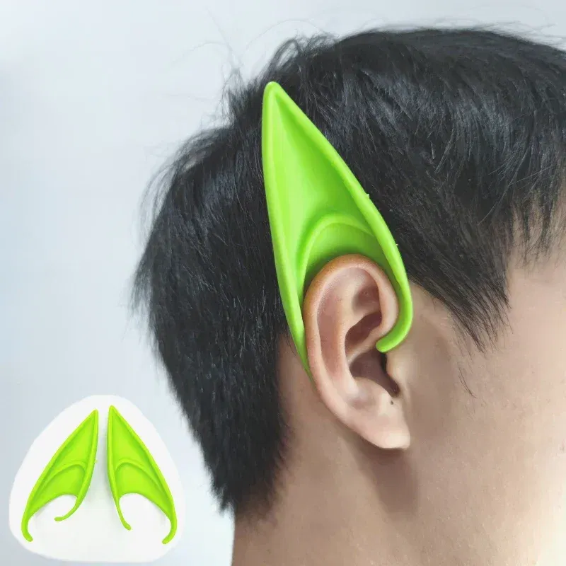 Color: army green - 1Pairs Cosplay Latex Fairy Angel Elf Ears Halloween Masquerade Party Costumes Halloween Party Decoration Supplies Photo Props