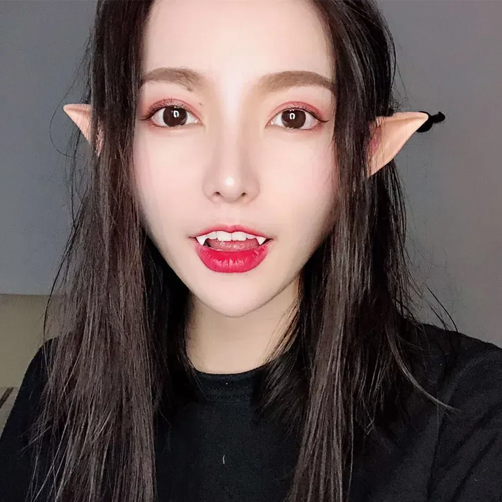 Color: army green - 1Pairs Cosplay Latex Fairy Angel Elf Ears Halloween Masquerade Party Costumes Halloween Party Decoration Supplies Photo Props