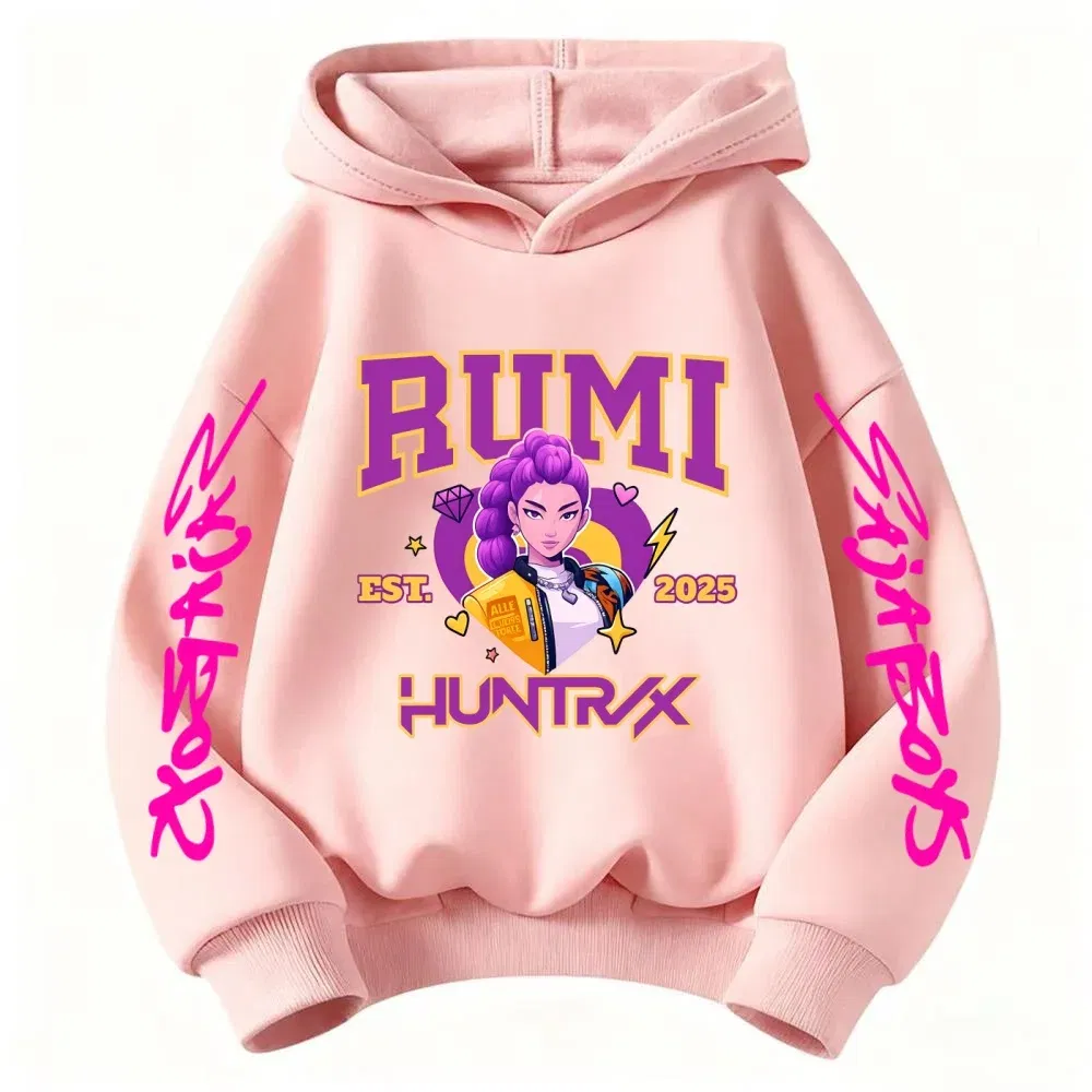 Color: Blue, Kid Size: 6 - 2025 KPop Devil Hunter Cartoon Girl Boy Hooded Sweatshirt Kawaii Children's Korean Wave Casual Fashion Top