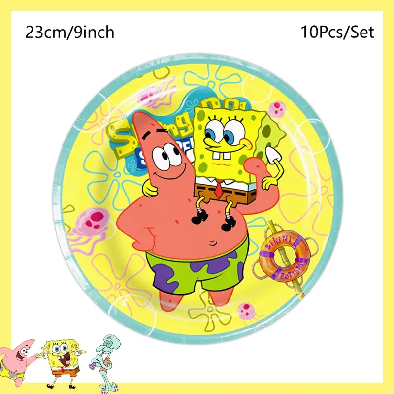 Color: Light Grey - SpongeBob Party Decorations Disposable Tableware Cup Baby Shower Birthday Theme Plate Tablecloth Kids Birthday Party