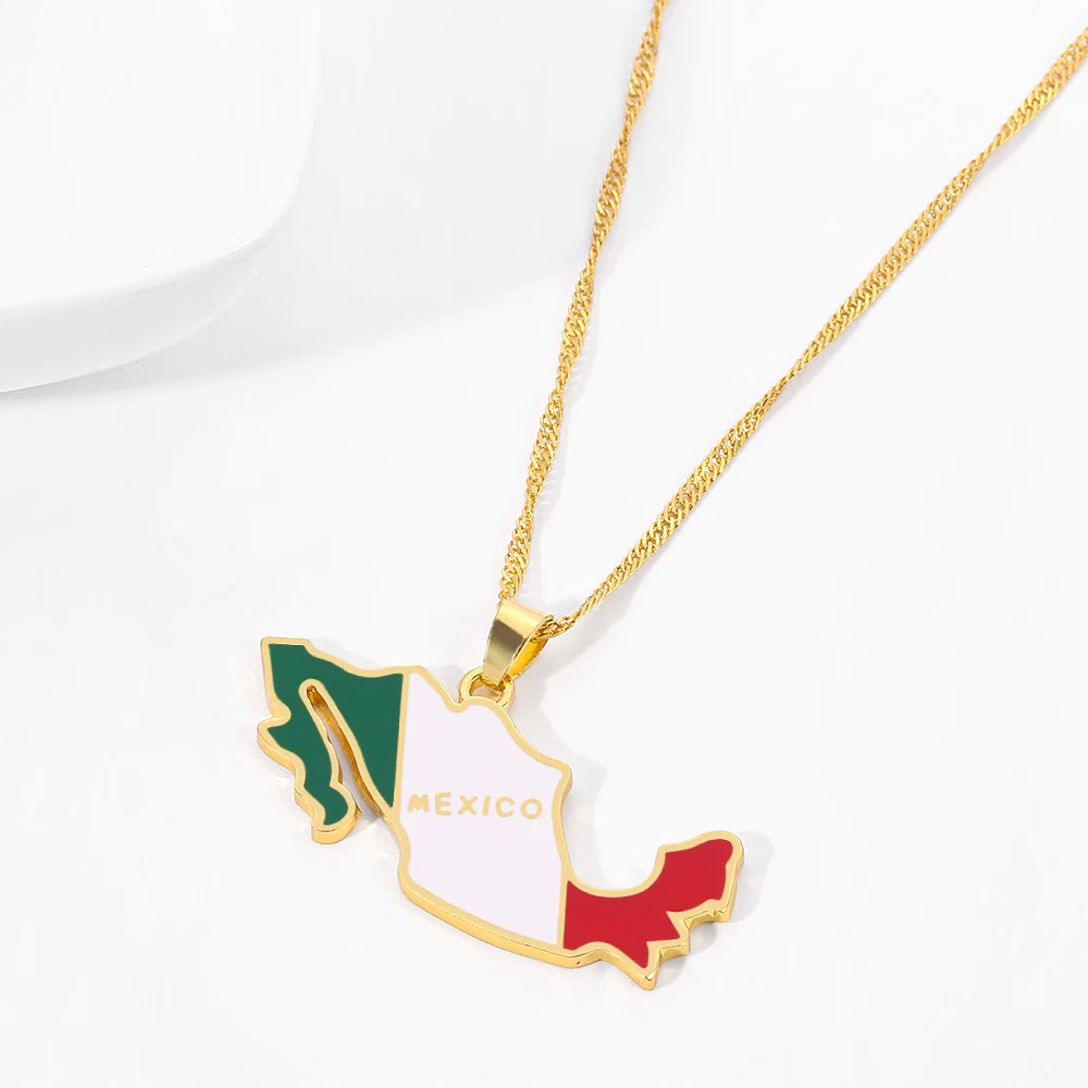 Mexican Map Flag Necklace Fashion Charm Mexican Maps Neck Chain For Men And Women Jewelry Pendant Gifts