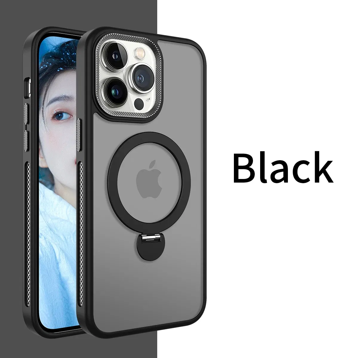 Color: black, Material: EVA - For iPhone 15 Pro Max 360?° Rotation Magnetic Holder Stand Matte Phone Case For iPhone 11 12 13 14 15 Plus Heat Dissipation Cover
