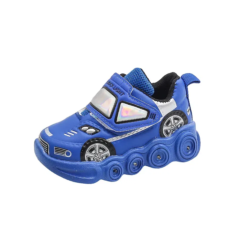Color: Red, Shoe Size: 28 - Diseny Kids'Casual Shoes Led Light Car Club Cartoon PU Leather Spring Shoes For Children Anti-slip Red Blue Shoes Size 21-30