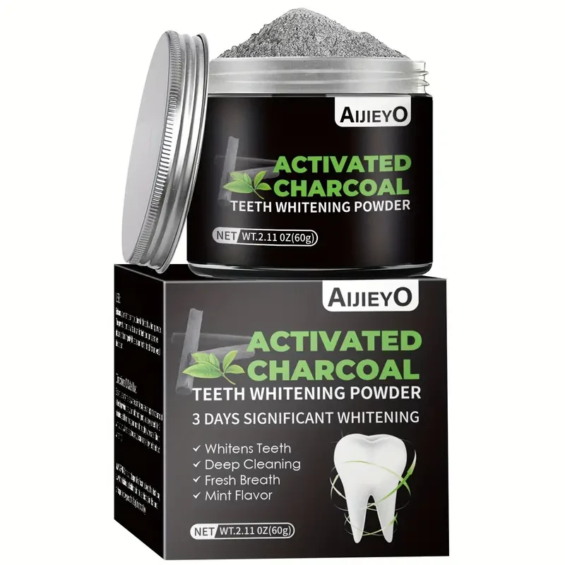 AIJIEYO Activated Charcoal Teeth Whitening Powder  Mint Flavor