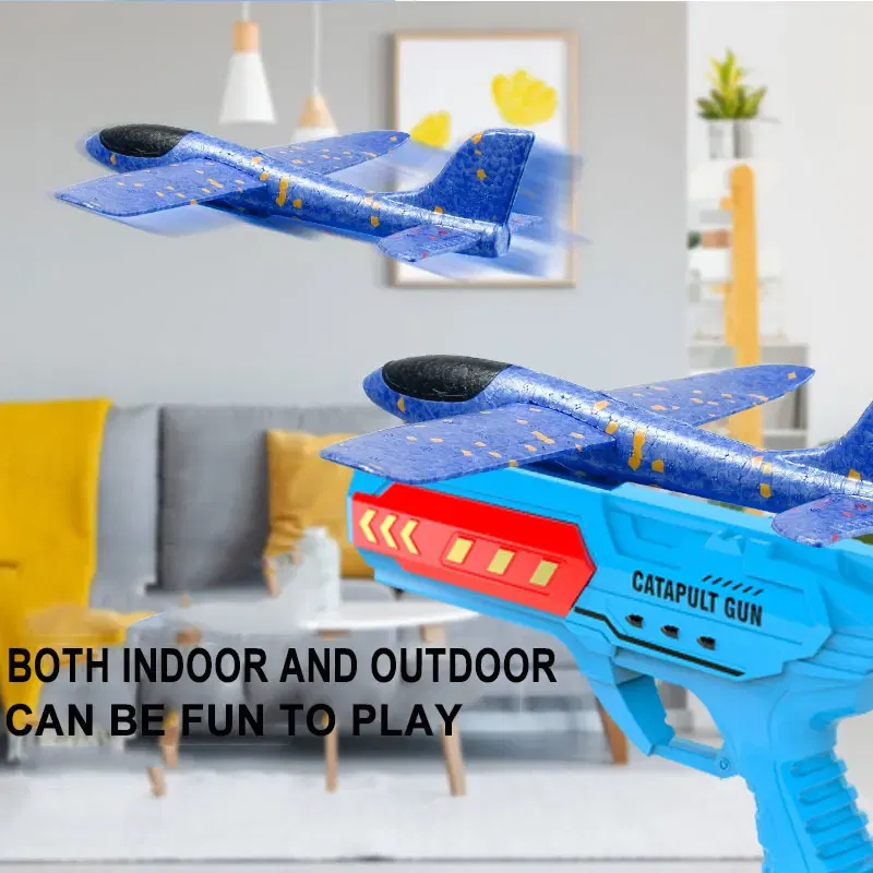 Color: Blue - Airplane Launcher Toys Outdoor Sports Flying Toys Children's Foam Ejection Aircraft Toys Birthday Gifts for Boys Girls