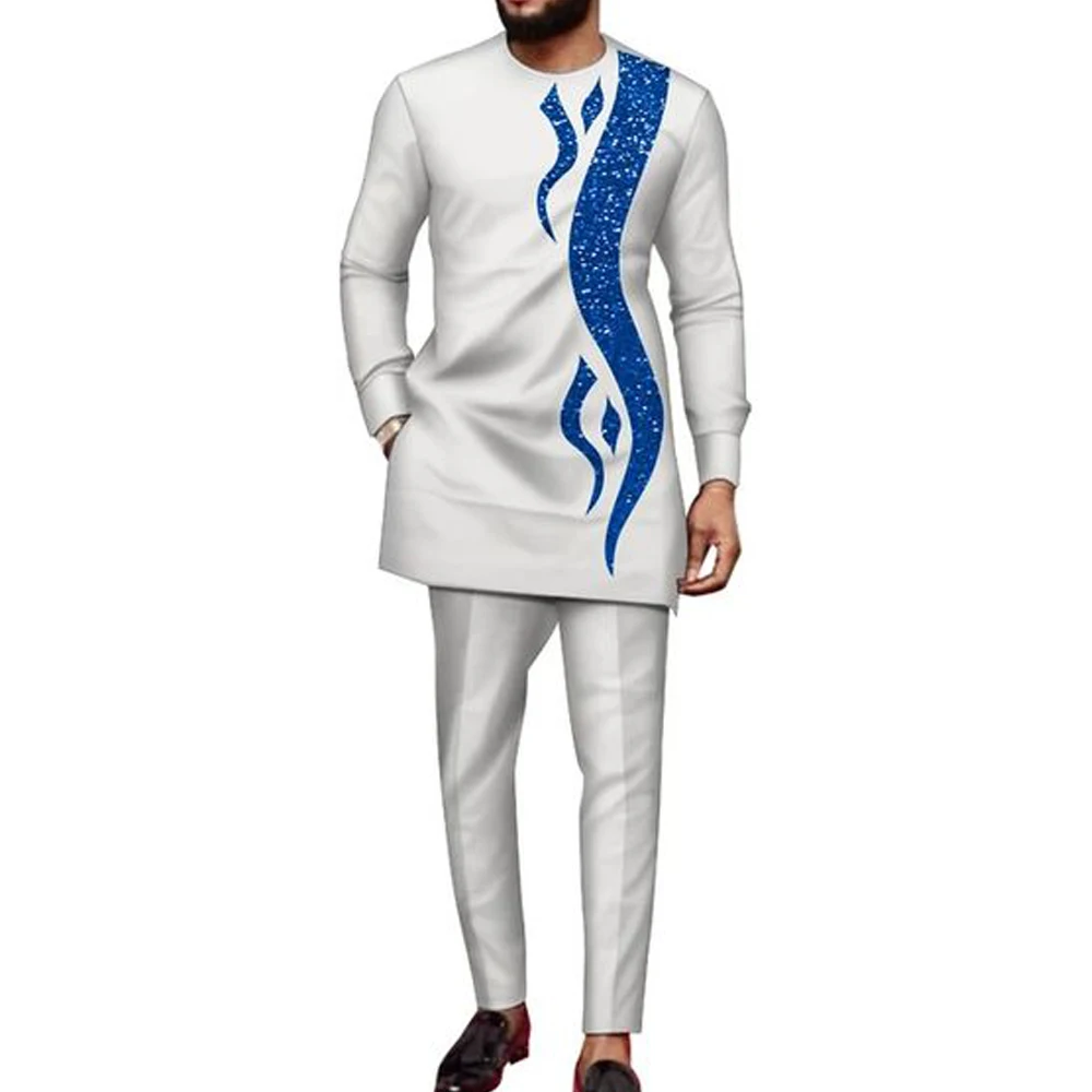 Color: Beige, Size: XXXL - 2024 New African Traditional Men's Set Elegant and Fashionable Men's Suit Casual Embroidery Two Piece Set Men's Suit Kaftan