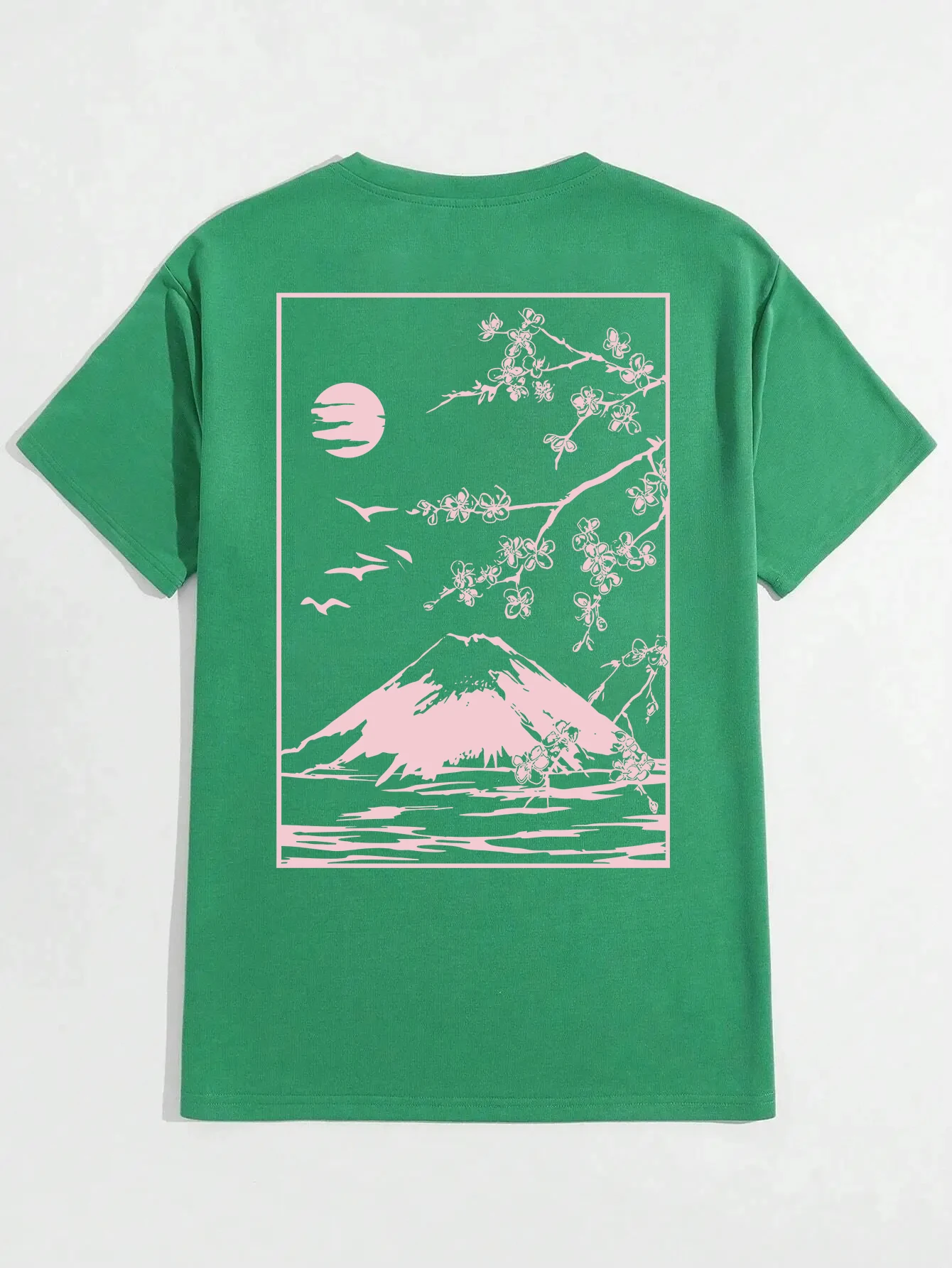 Color: Gold, Size: L - Tokyo Sakura Mount Fuji Business Card T Shirt Men Fashion Tee Clothing Cotton Summer Casual Tops Hip Hop Loose Cotton T-Shirt