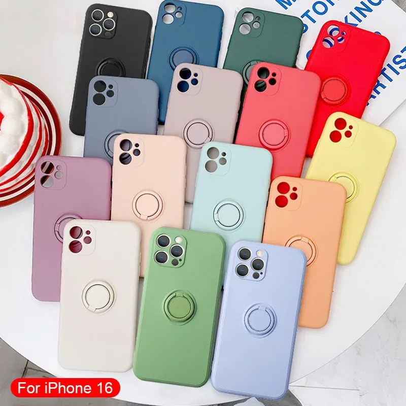 Color: black, Compatible-Phone Models: For iPhone 16 Pro, Ships From: CN - With Ring Holder Shockproof Case For IPhone 16 15 14 13 12 11 Pro Max Silicone TPU Soft Back Cover