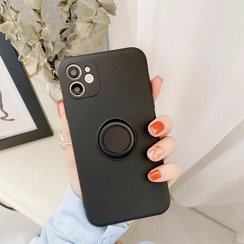 Color: black, Compatible-Phone Models: For iPhone 16 Pro, Ships From: CN - With Ring Holder Shockproof Case For IPhone 16 15 14 13 12 11 Pro Max Silicone TPU Soft Back Cover