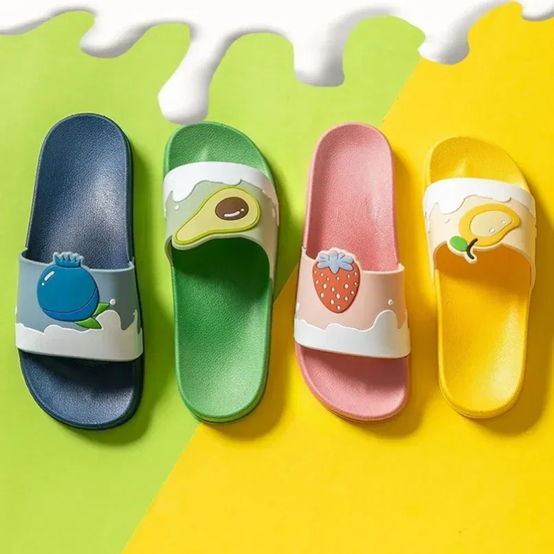 Color: black, Shoe Size: 3.5 - New Shoes for Women PVC Slippers Fashions Cartoon Fruit Sandals Flip Flops Summer Casual Beach Home Bath Thick Non-Slip Slippe