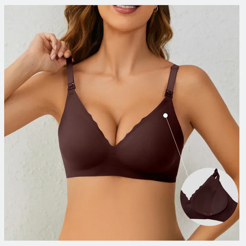 Color: Brown, Bands Size: 28 - Front Open Nursing Bra Maternity Jelly Gel Laser Cutting Seamless Underwear Ultra Thin Breastfeeding Bra For Pregnant Women