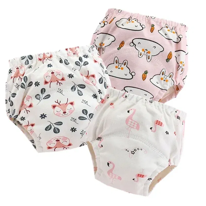 Color: Army Green, Size: XL - 4pc/Lot Cotton Training Pants Panties Waterproof Cloth Diapers Reusable Toolder Nappies Baby Underwear