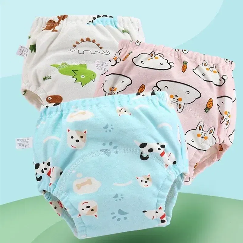 Color: Army Green, Size: XL - 4pc/Lot Cotton Training Pants Panties Waterproof Cloth Diapers Reusable Toolder Nappies Baby Underwear