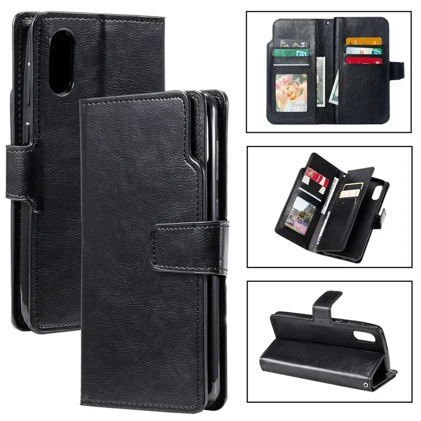 Color: black, Material: CANVAS - Leather Nine Cards Wallet Case For Samsung Galaxy S24 Ultra S23 FE S22 S20 S21 Plus S10 S9 S8 Plus Note 20 Phone Cover