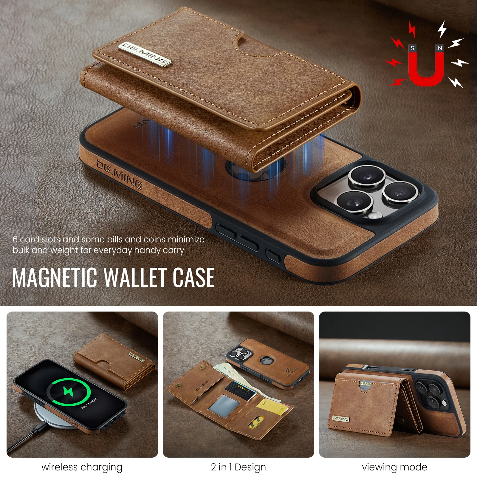 Color: Blue, Material: Plastic - Detachable 2 IN 1 Magnetic For Magsafe Leather Case For iPhone 16 Pro Max 15 12 13 11 14 Plus 16e Flip Wallet Card Holder Cover
