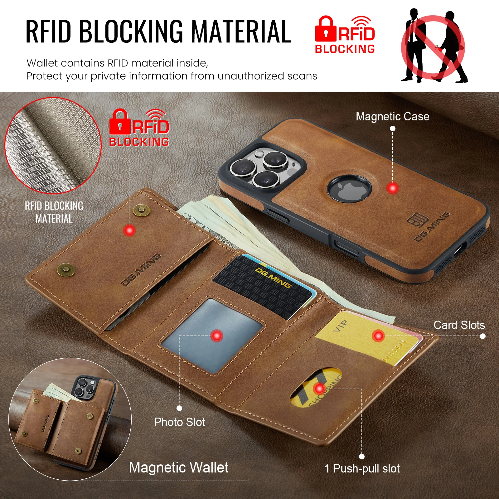 Color: Blue, Material: Plastic - Detachable 2 IN 1 Magnetic For Magsafe Leather Case For iPhone 16 Pro Max 15 12 13 11 14 Plus 16e Flip Wallet Card Holder Cover