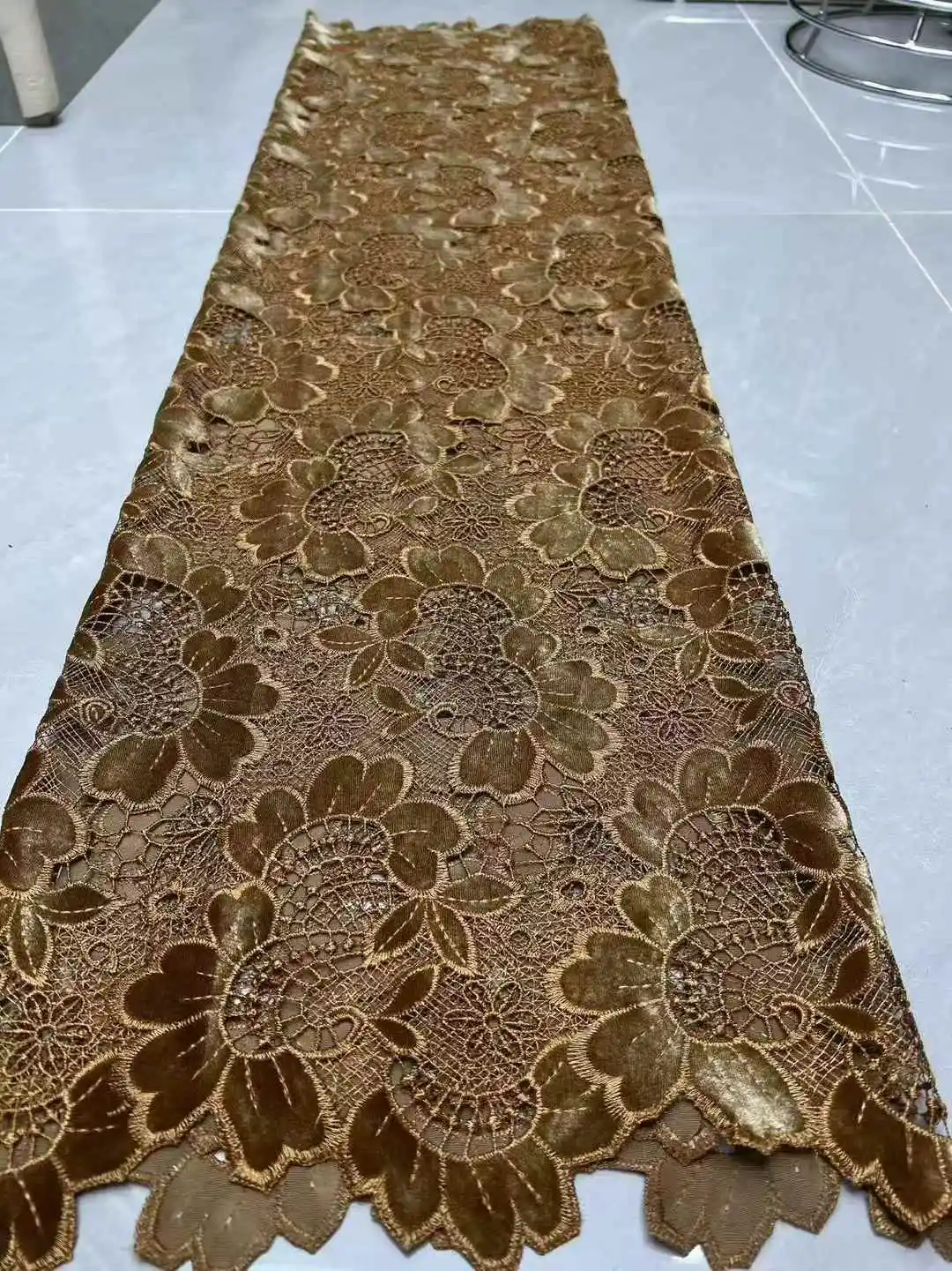 Color: GRAY, Width: 120cm, Length: 5 yards - 2026 Purple African Nigerian Velvet Lace Fabric High-Quality Embroidery for Wedding Party Sewing SHXI