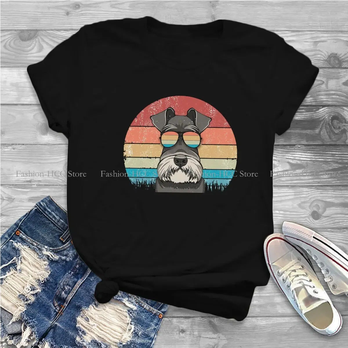 Color: WHITE, Size: L - Cool Dog Hip Hop Fashion Roar Best Schnauzer Dad Ever Newest Polyester TShirts Female Style Tops T Shirt O Neck
