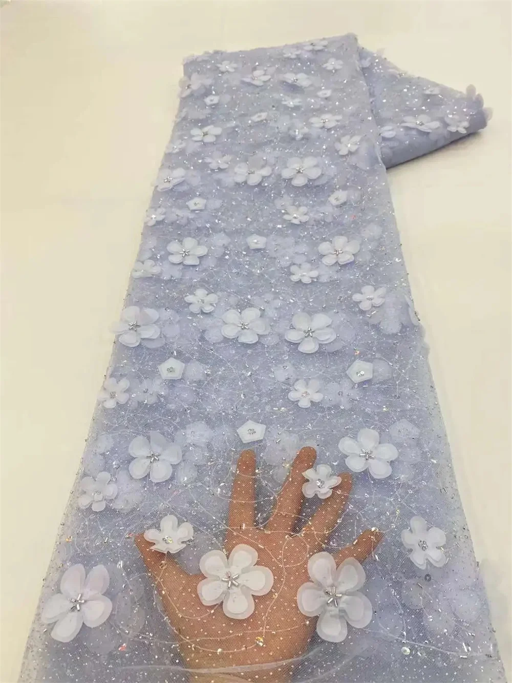 Color: black, length: 5 yards, Width: 120cm - African Net Lace Sequin Fabric High quality Luxury Hand Beaded Embroidery Tulle Lace Fabrics for Nigeria Wedding Dress
