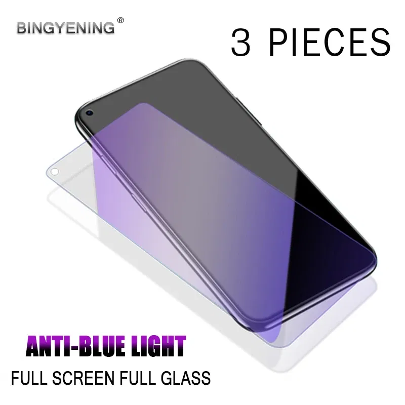 Color: black, Material: Anti Blue Light, Bundle: Bundle1 - 3pcs Anti Blue Purple Light Tempered Glass For Huawei Mate 20 Lite/Mate 40 Lite/View 30/Y9A/Nova 8 SE Screen Protector Glass