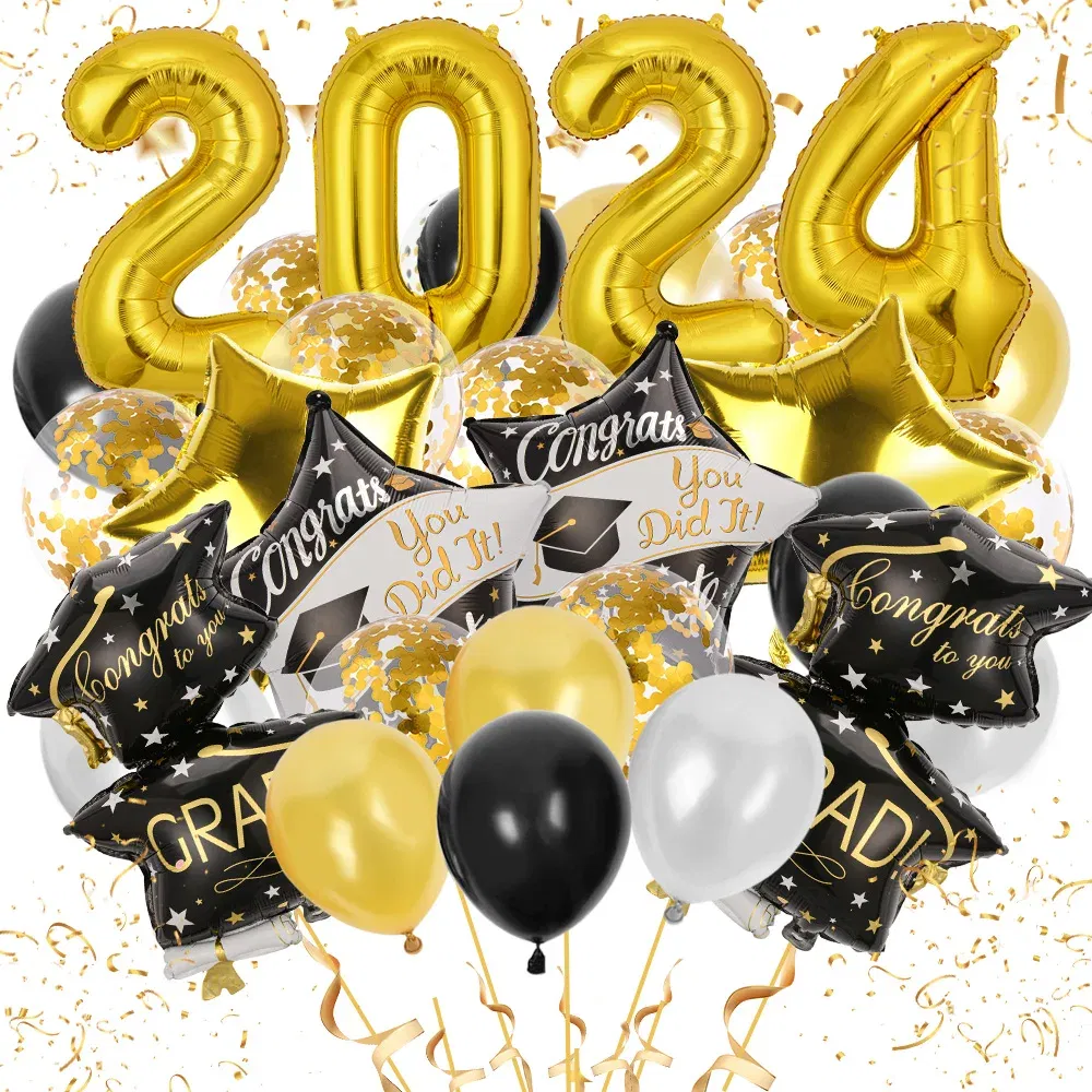Color: Silver, Ballon Size: Other - 50pcs 2024 Graduation Aluminum Film Balloon Combination Graduation Party, Ceremony Balloon Set Graduation Celebration Balloon