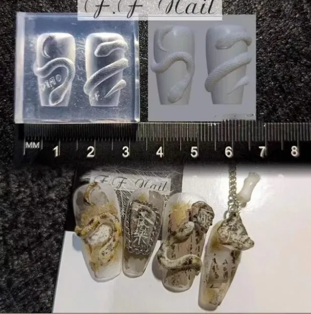Color: Steel Blue - 1pc Snake Flamingo Jellyfish Dragon Dtream 3D Acrylic Mold Nail Art DIY Silicone Nail Art Templates Nails Mold