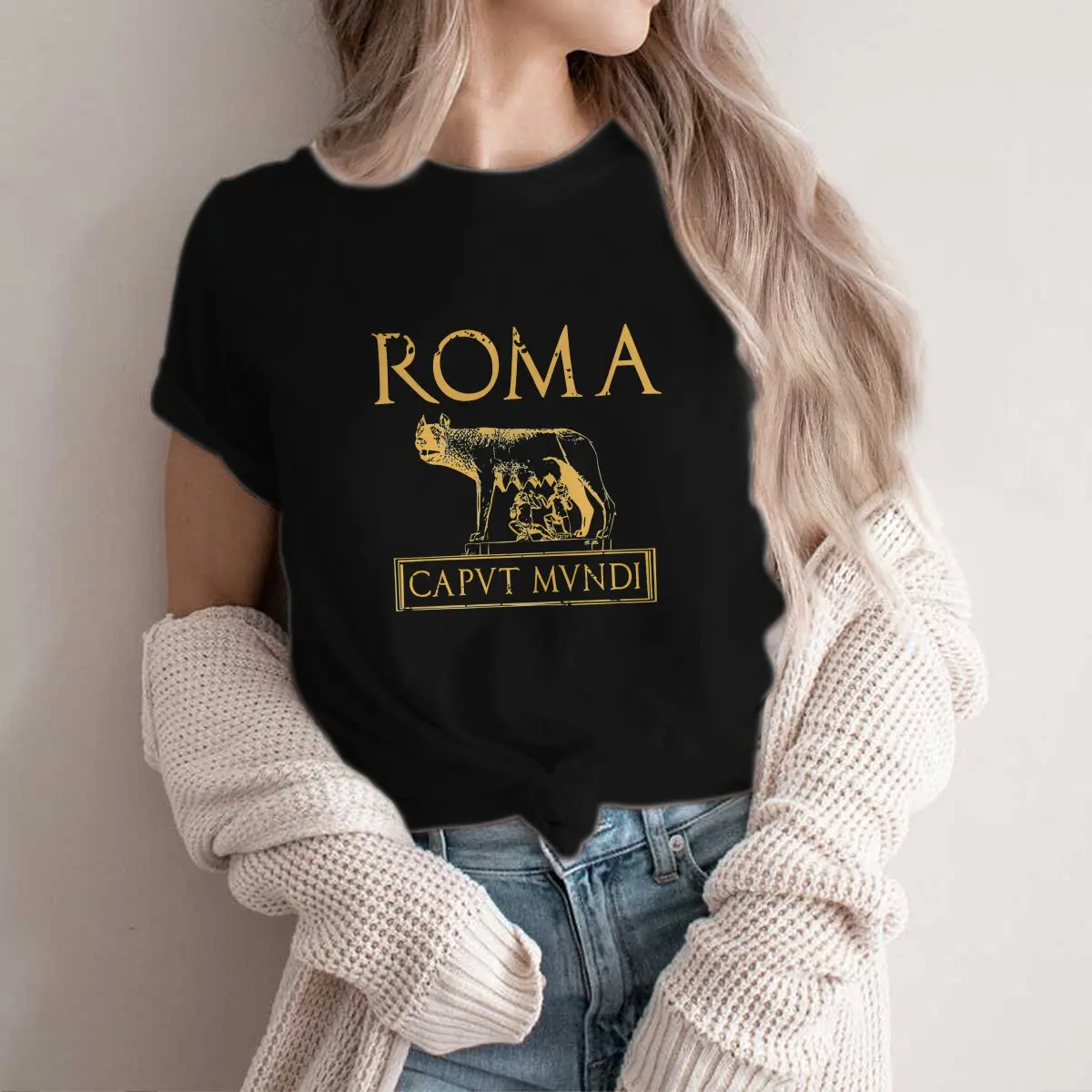 Color: WHITE, Size: XL - Roma Caput Mundi Casual Polyester TShirt Ancient Rome Style Streetwear Leisure T Shirt Female
