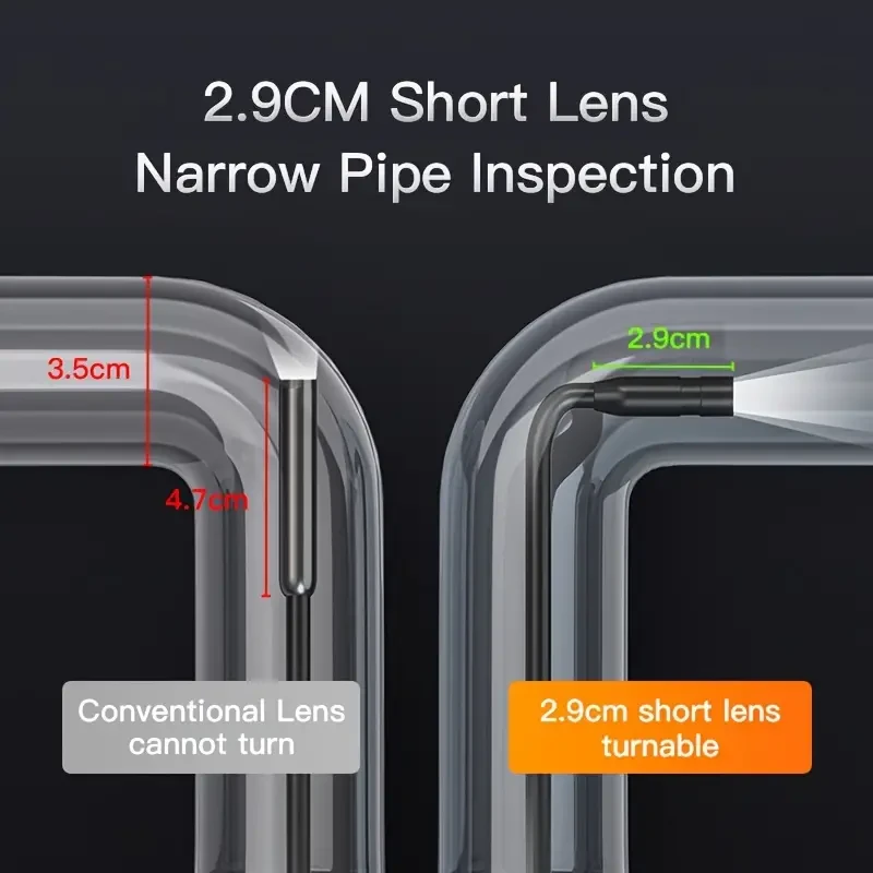 Borescope Endoscope Inspection Camera IP67 Waterproof Handheld Endoscope Camera IPS Borescope Portable Snake Camera With Semi-Rigid Cord(10.92cm)