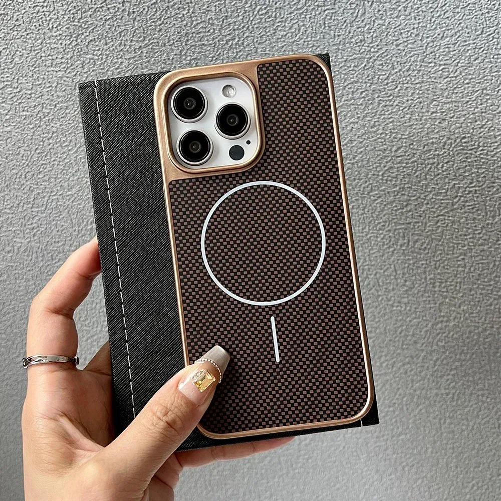 Color: Brown, Compatible-Phone Models: For iPhone 14 Pro Max - Carbon Fiber Textured Magnetic Phone Case For iPhone 16 Pro Max 15 14 13 12 Shockproof Soft Cover For Magsafe Wireless Charging