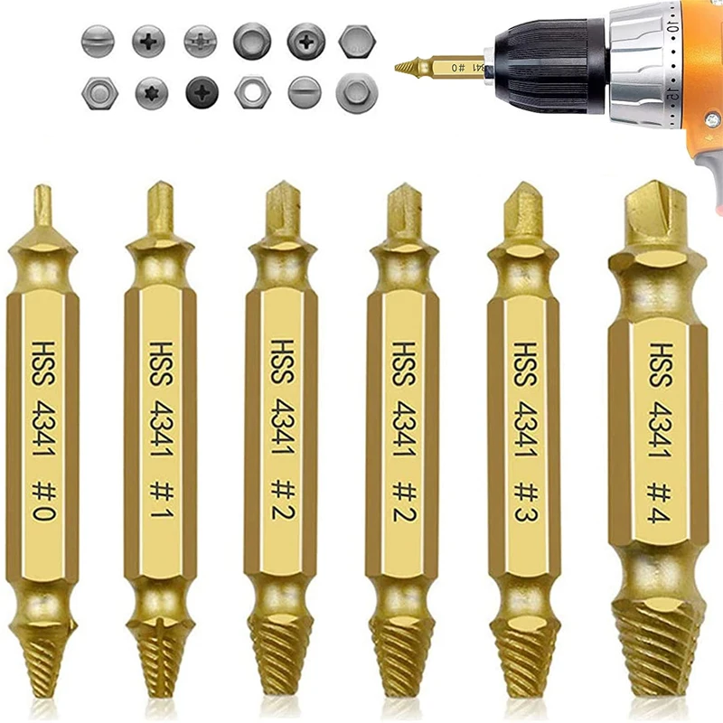 Color: WHITE - HSS Extractor Double Head Screw Slide Tooth Removal Screwdriver Screwdriver Bit Broken Wire 6pc Tool Set