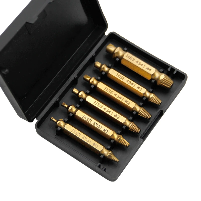 Color: WHITE - HSS Extractor Double Head Screw Slide Tooth Removal Screwdriver Screwdriver Bit Broken Wire 6pc Tool Set