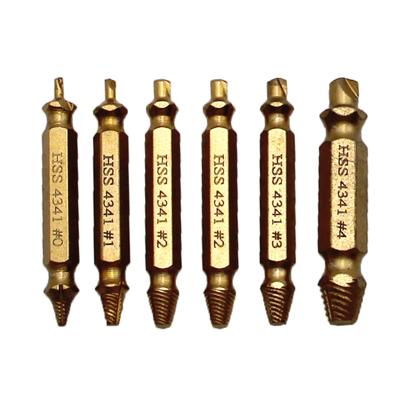 Color: WHITE - HSS Extractor Double Head Screw Slide Tooth Removal Screwdriver Screwdriver Bit Broken Wire 6pc Tool Set