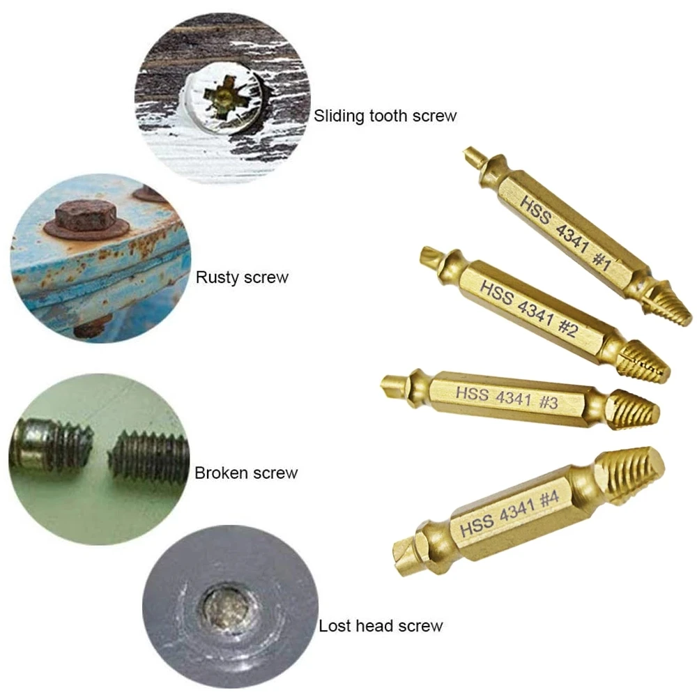 Color: WHITE - HSS Extractor Double Head Screw Slide Tooth Removal Screwdriver Screwdriver Bit Broken Wire 6pc Tool Set