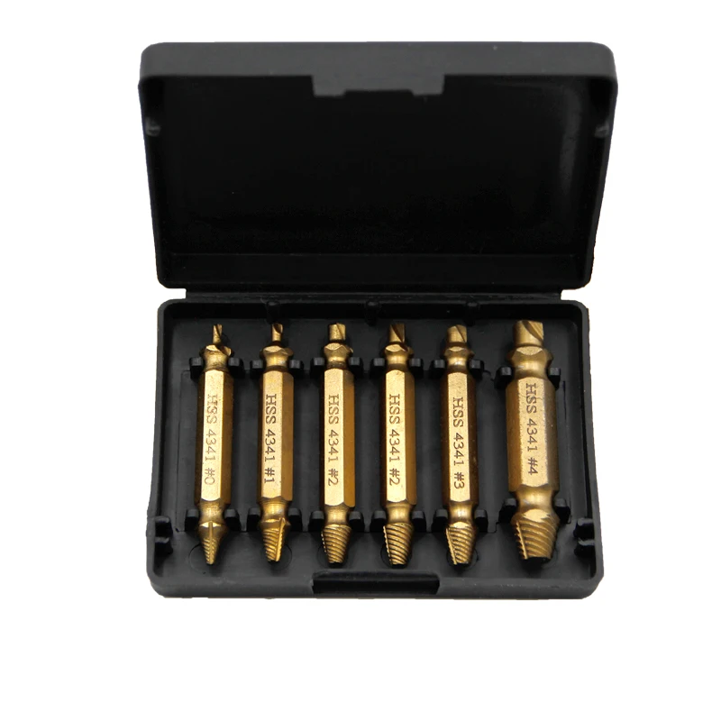 Color: WHITE - HSS Extractor Double Head Screw Slide Tooth Removal Screwdriver Screwdriver Bit Broken Wire 6pc Tool Set