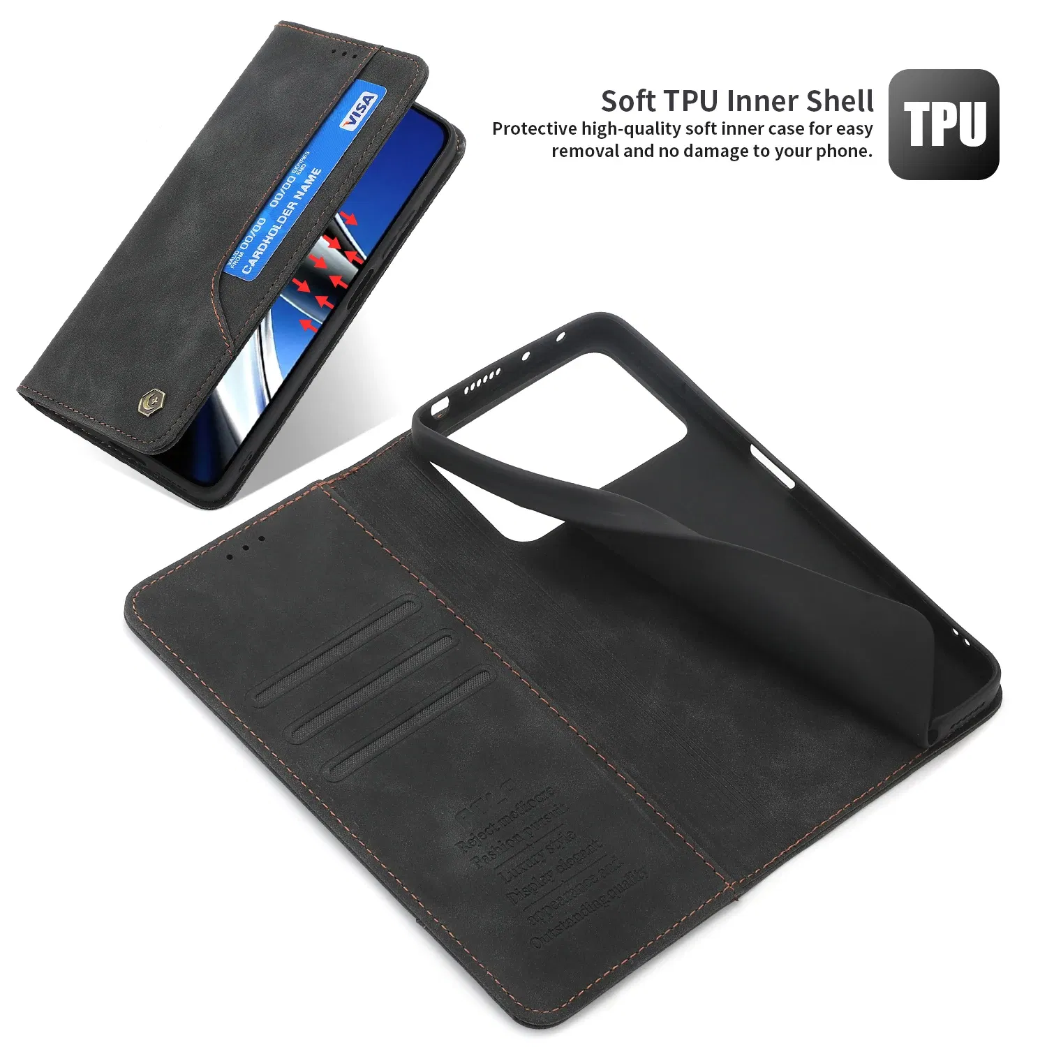 Color: black, Material: Microfiber - Flip Leather Case For Xiaomi Mi 13 12T 11T 10T 11 12 Lite Pro 5G Poco F5 X5 Pro M6 M5S M4 F4 F3 X3 X4 GT Magnet Wallet Cover