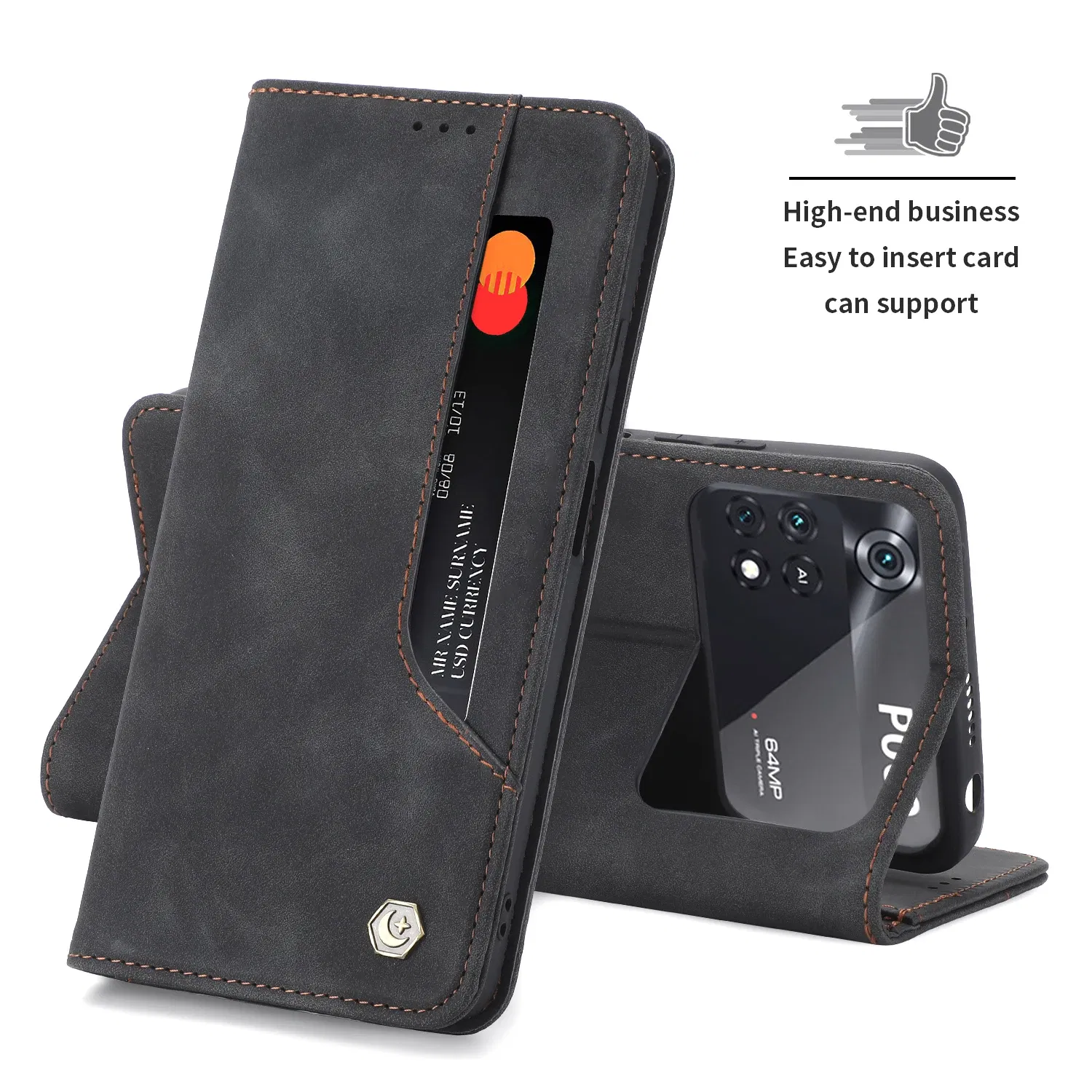 Color: black, Material: Microfiber - Flip Leather Case For Xiaomi Mi 13 12T 11T 10T 11 12 Lite Pro 5G Poco F5 X5 Pro M6 M5S M4 F4 F3 X3 X4 GT Magnet Wallet Cover