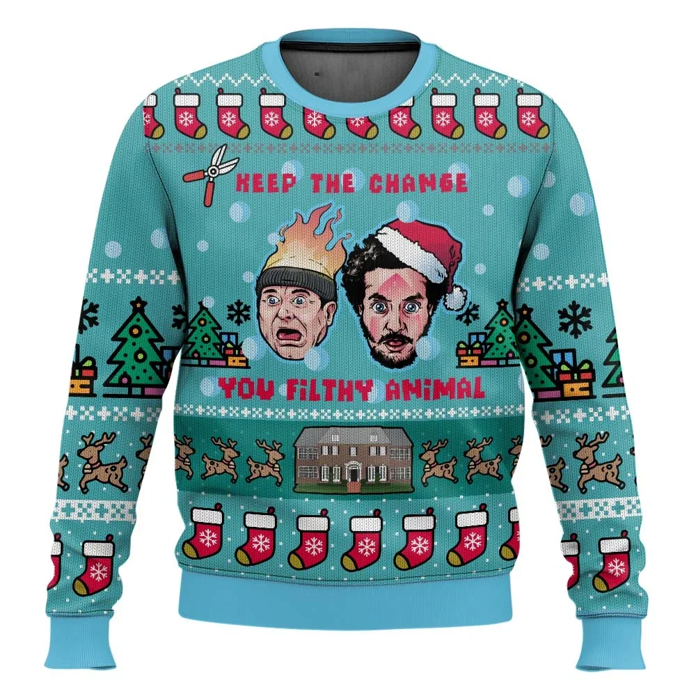 Color: PURPLE, Size: S, Ships From: CHINA - Merry Christmas alone at home Ugly Christmas sweater cartoon animation Men's pullover 2026 fashionable couple shirts Sweatshirt