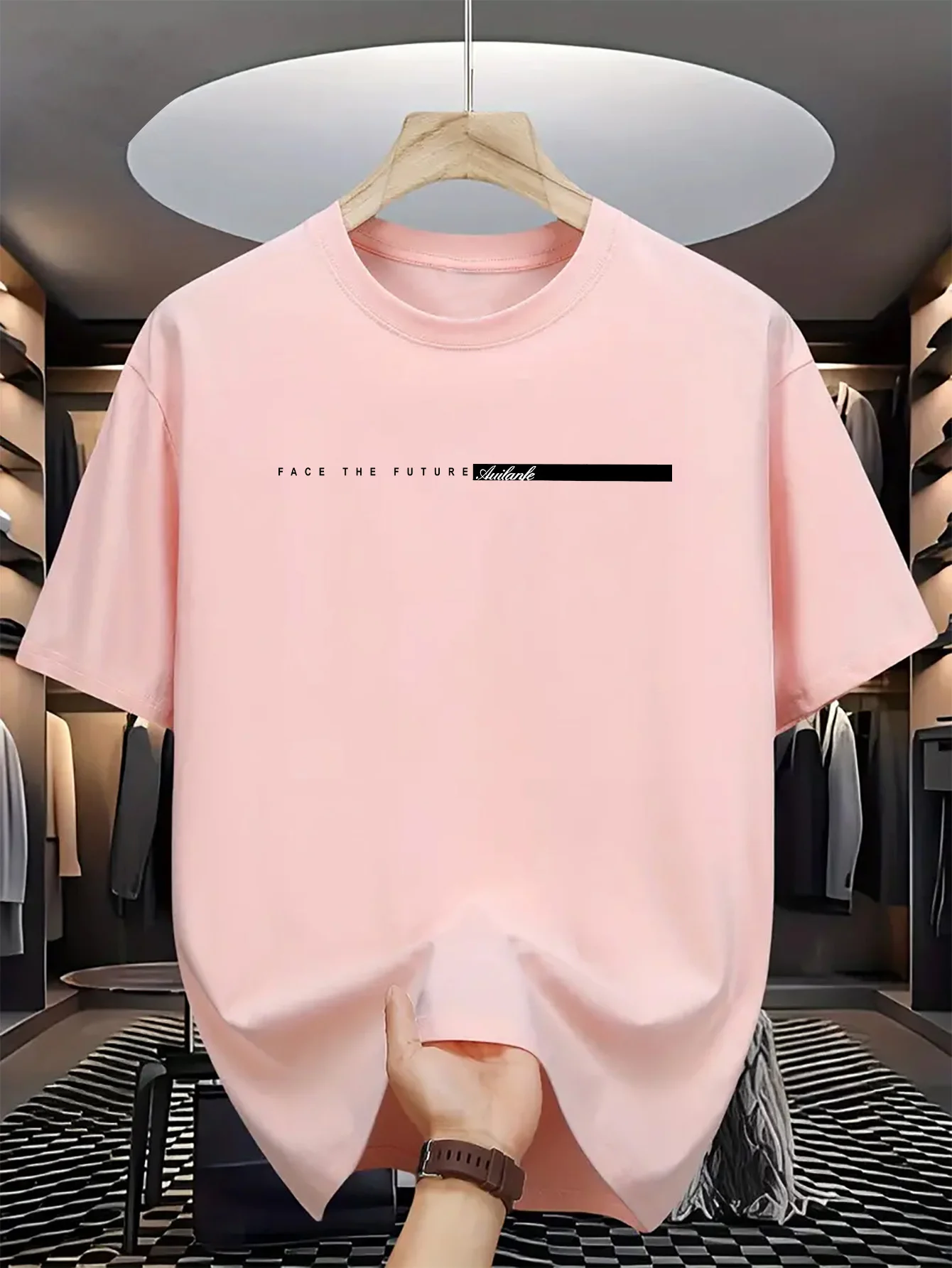 Color: Dark Grey, Size: M - Summer men's 100% cotton casual loose fit large letter print round neck short sleeved T-shirt top High Street Unisex style