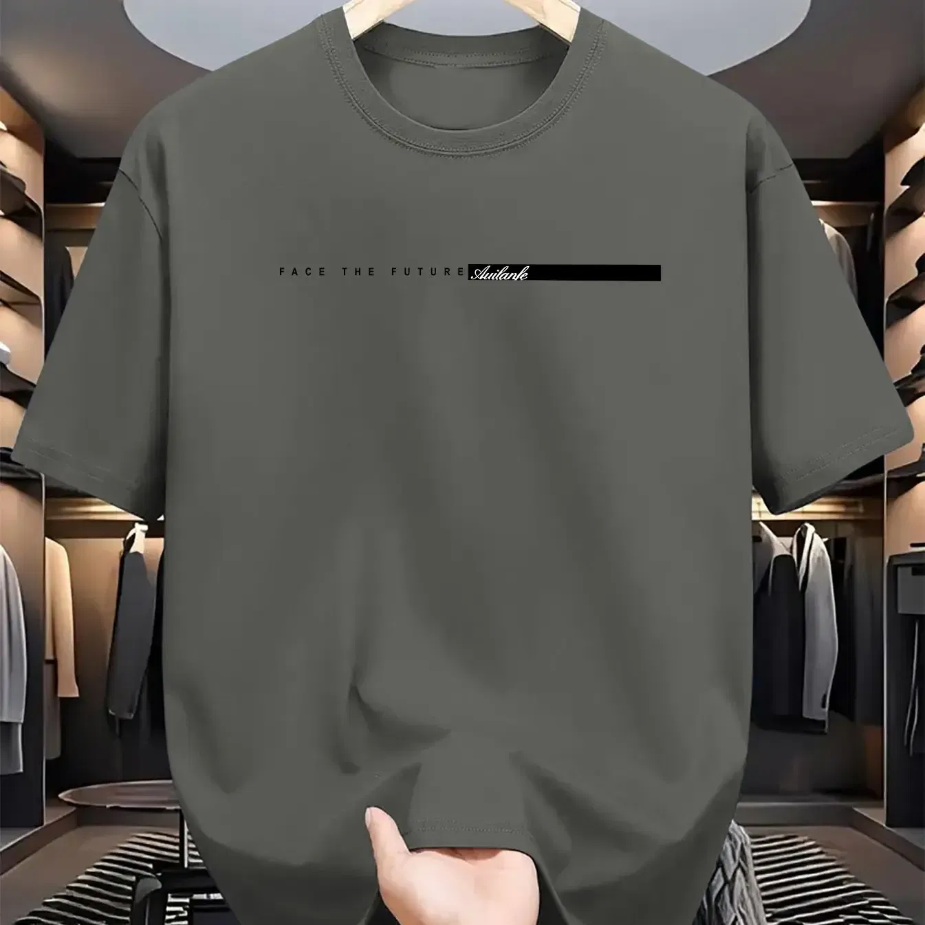 Color: Dark Grey, Size: M - Summer men's 100% cotton casual loose fit large letter print round neck short sleeved T-shirt top High Street Unisex style