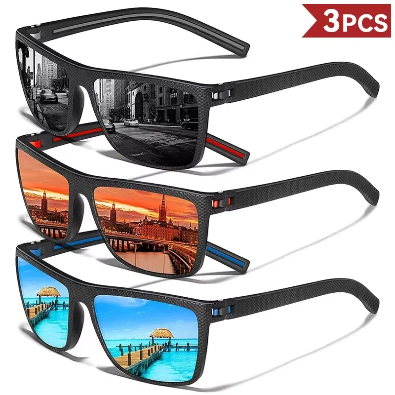 Lenses Color: Blue-gray - 2/3PCS Amazing Men Polarized Sunglasses Unisex UV400 Glasses Fishing Goggles Outdoor Sport Eyewear for Driving Fishing Cycling