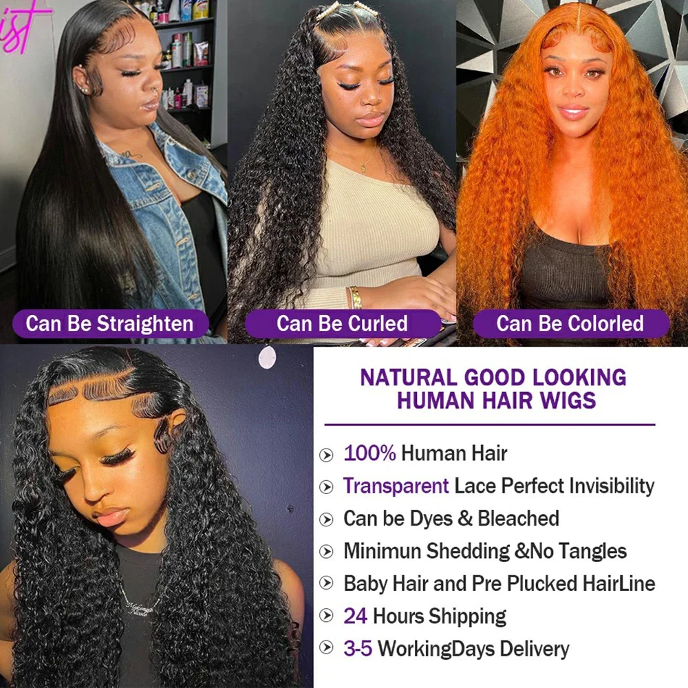Color: #1B, Ships From: CHINA, Stretched Length: 30Inches, Density: 150% - 13x4 13x6 Deep Wave HD Lace Front Wigs for Women Pre Plucked Brazilian 4x4 Lace Closure Human Hair Wig Curly Lace Frontal Wigs
