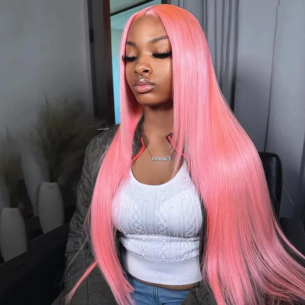 Stretched Length: 24inches, Hair Color: #6, Density: 180%, Ships From: CHINA - Bone Straight 13x6 HD Light Pink Lace Front Wigs 100% Human Hair For Women Brazilian 613 Color 13x4 Lace Frontal Wig Pre Plucked