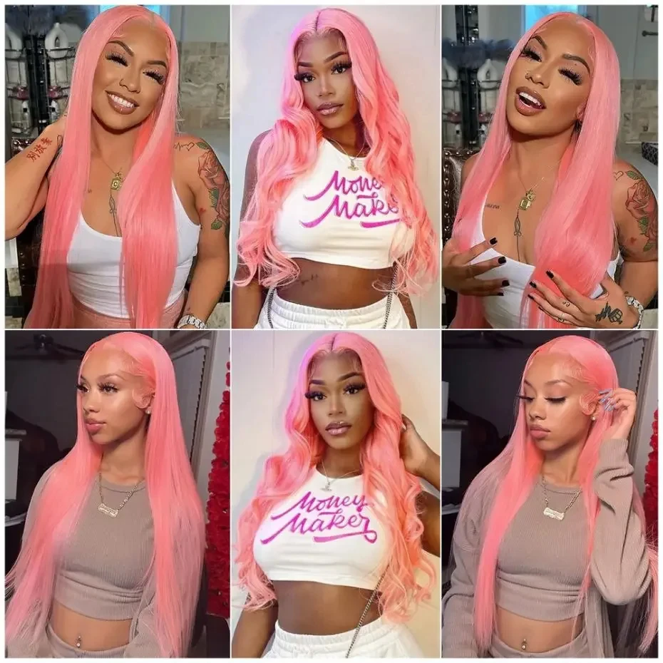 Stretched Length: 24inches, Hair Color: #6, Density: 180%, Ships From: CHINA - Bone Straight 13x6 HD Light Pink Lace Front Wigs 100% Human Hair For Women Brazilian 613 Color 13x4 Lace Frontal Wig Pre Plucked