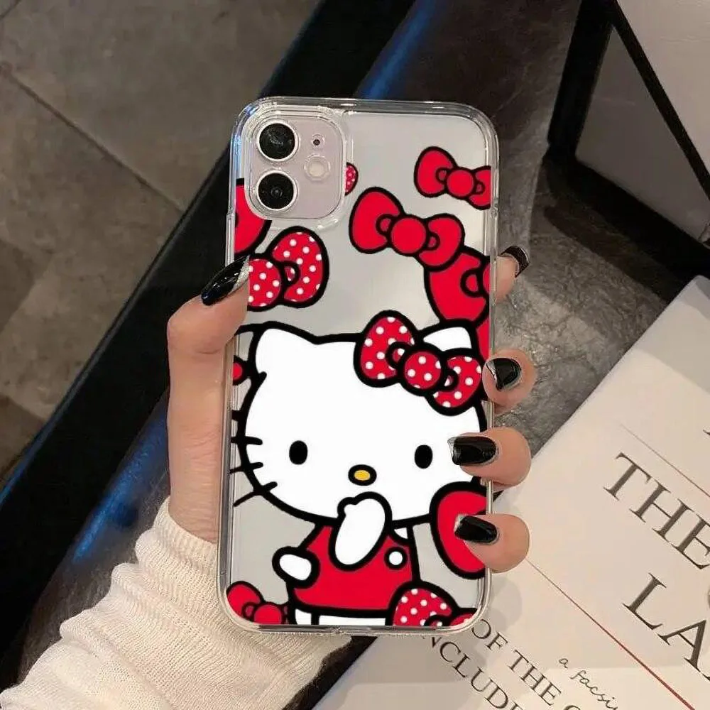 Color: black, Material: Denim - Miniso Sanrio Collaboration Hello Kitty Phone Case For iPhone 15 14 13 11 12 16 Pro Max Plus X XR XS Girl Silicone Phone Case