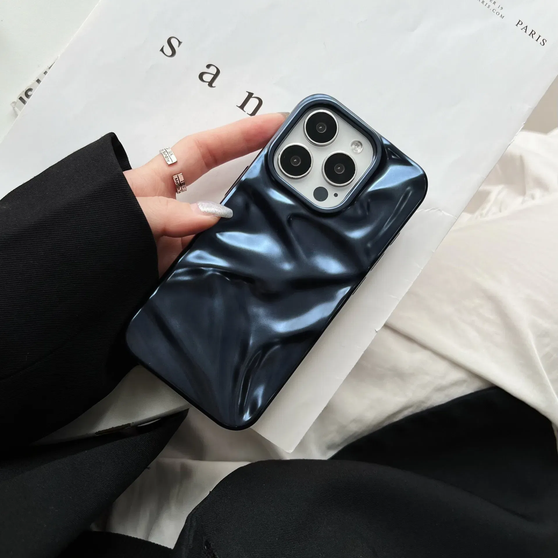 Color: Blue, Compatibility by Model: iPhone 11 - Soft Matte 3D Wavy Pattern Phone Case For iPhone 16 17 ProMax 17 Air 15 14 Plus 13 12 Pro Max 11 ins Water Ripple Creative Cover
