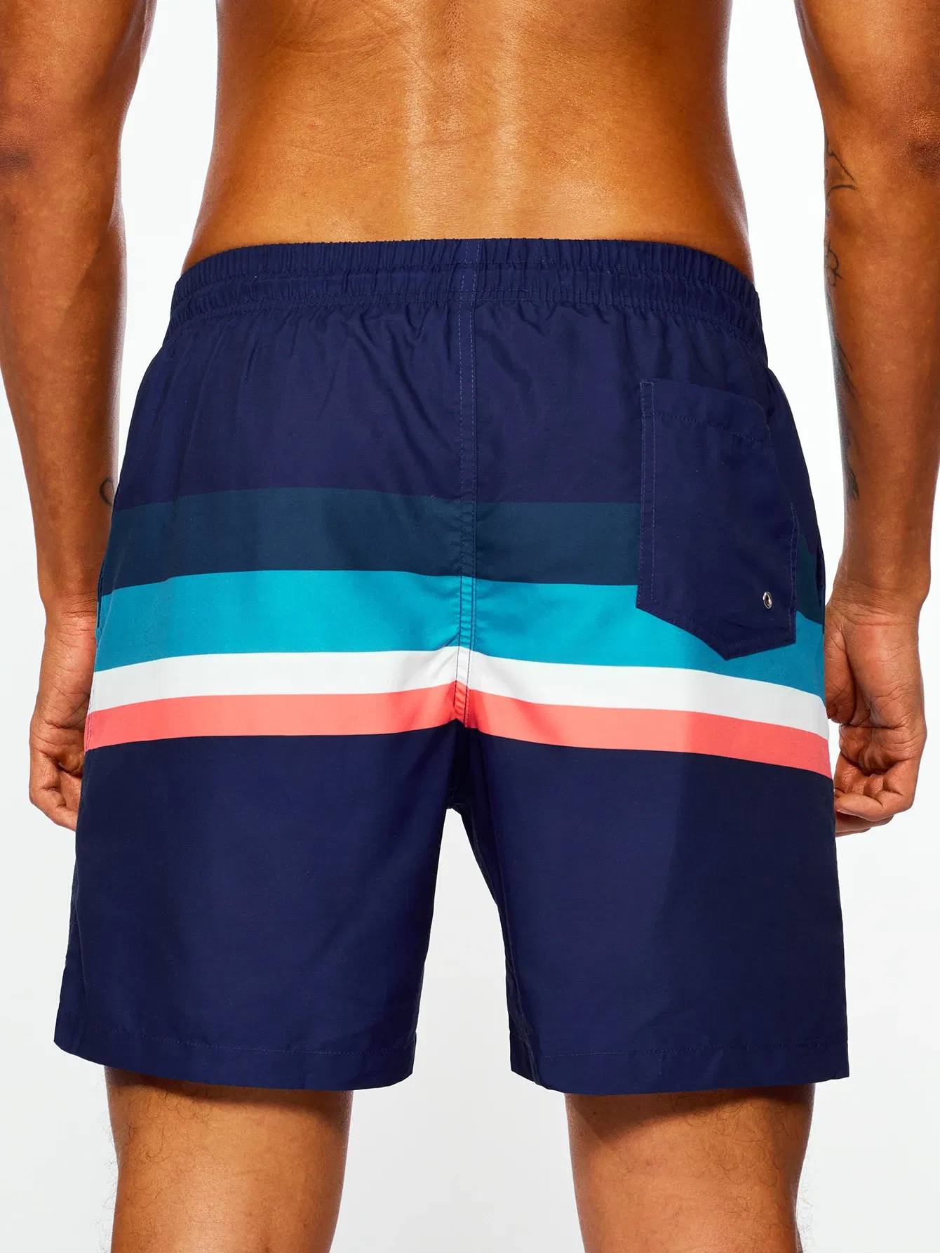 Color: MULTI, Size: XXL - Men's Navy Bottom Stripe Insert Print Beach Pants